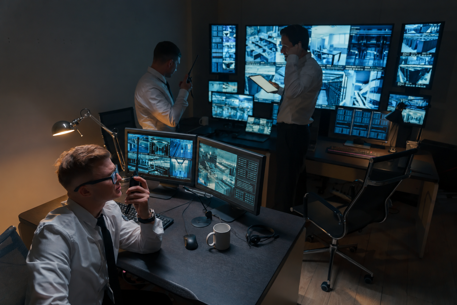 Centro de controlo com sistemas de videovigilância