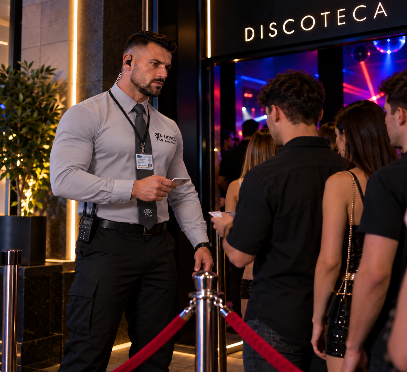 Segurança profissional a controlar a entrada de uma discoteca